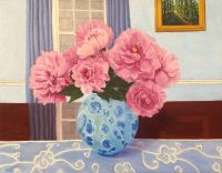 Peonies In Blue Vase